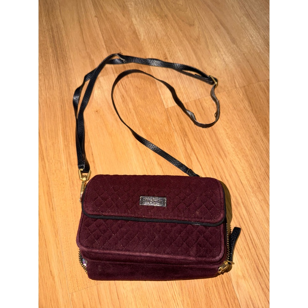 Vera Bradley Quilted Velvet Crossbody Burgundy Wine Wallet Purse Floral Lining